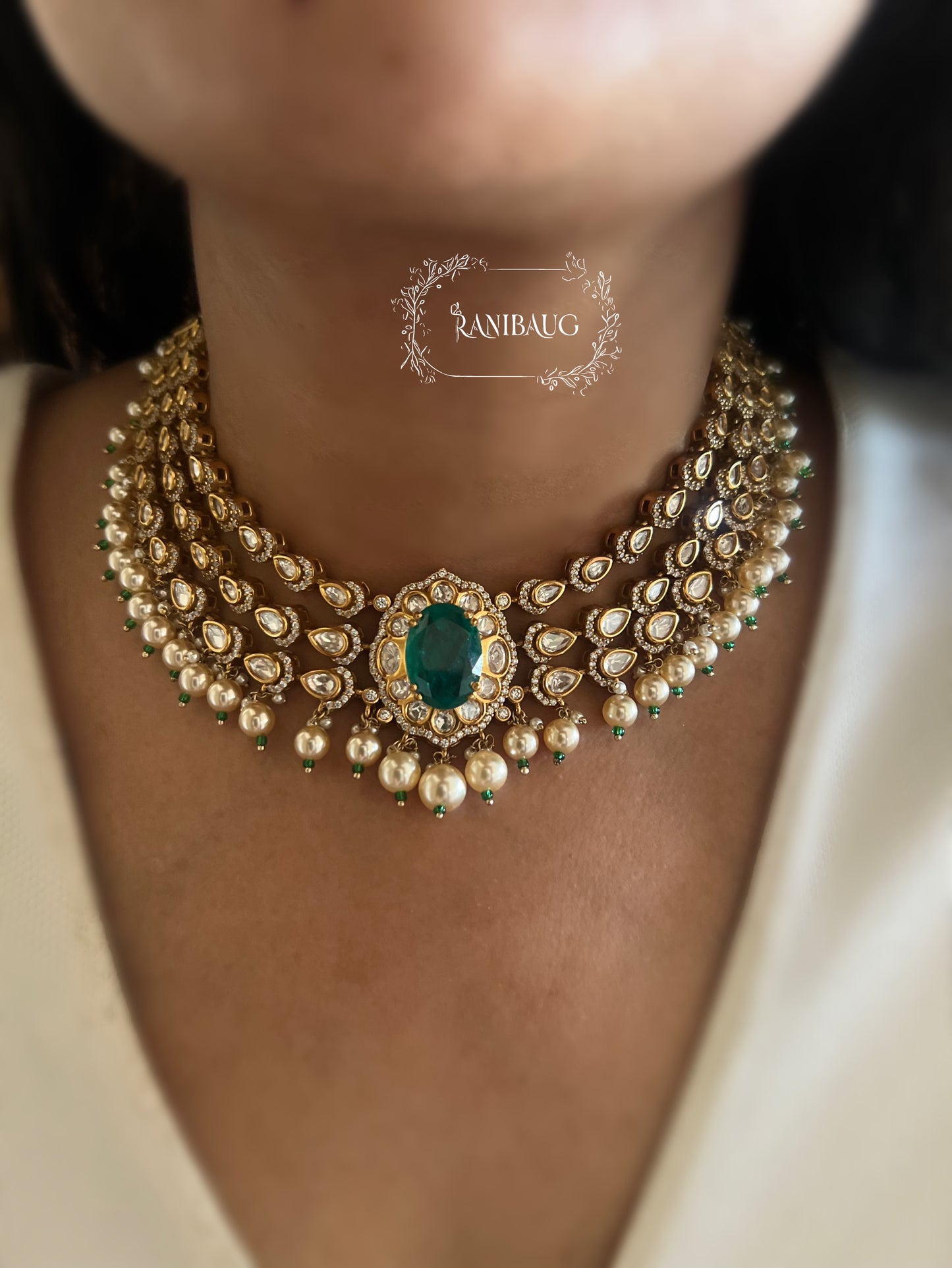 Mayesha Layered Kundan And Pearl Choker Set In Rich Gold Finish By Ranibaug