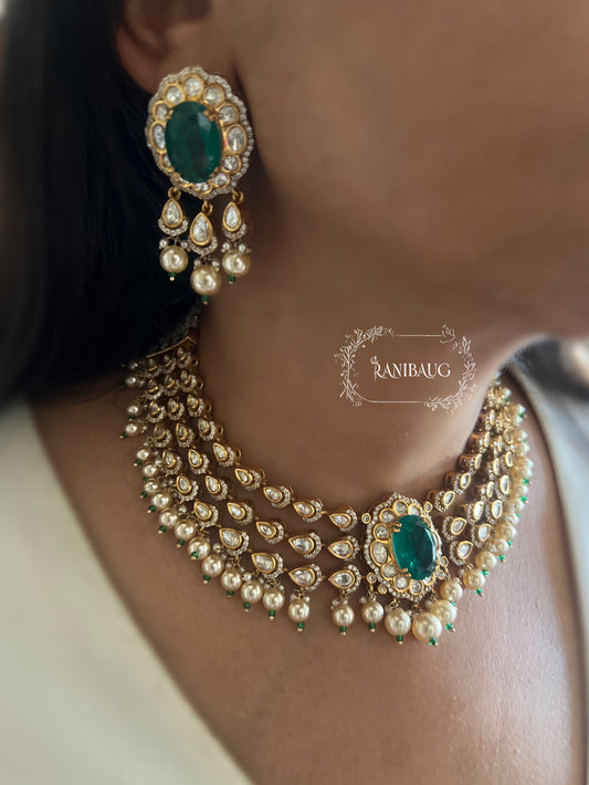 Mayesha Layered Kundan And Pearl Choker Set In Rich Gold Finish By Ranibaug