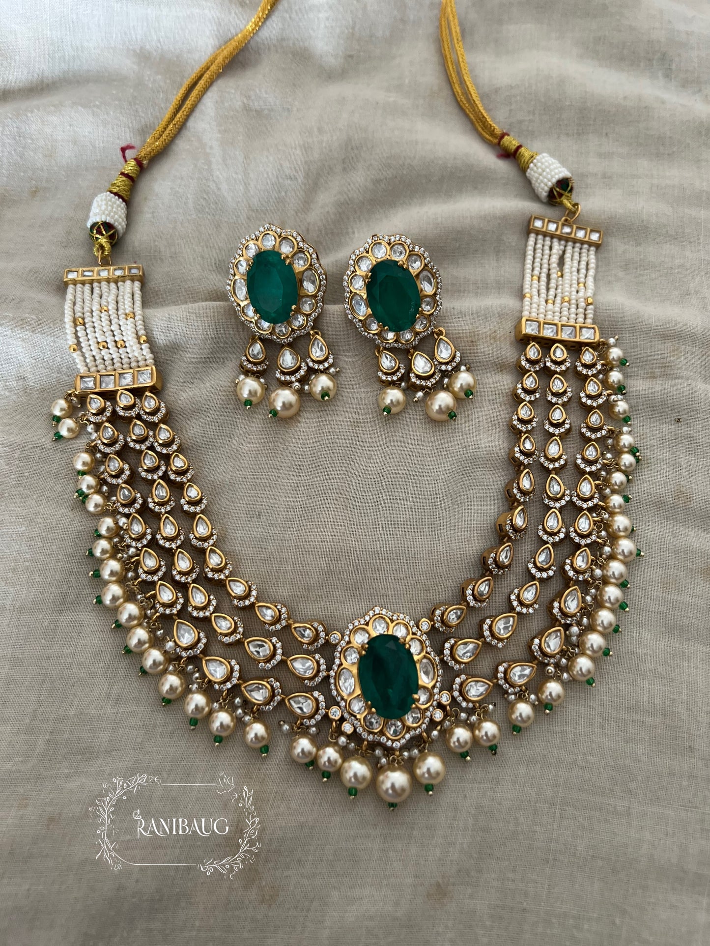 Mayesha Layered Kundan And Pearl Choker Set In Rich Gold Finish By Ranibaug