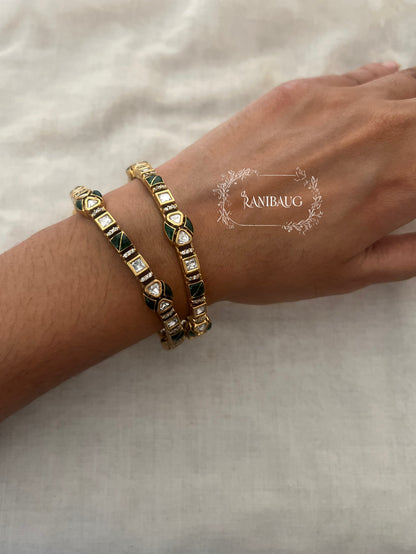 Mayra Polki Kundan Studded Gold Finish Ethnic Bangles Set By Ranibaug