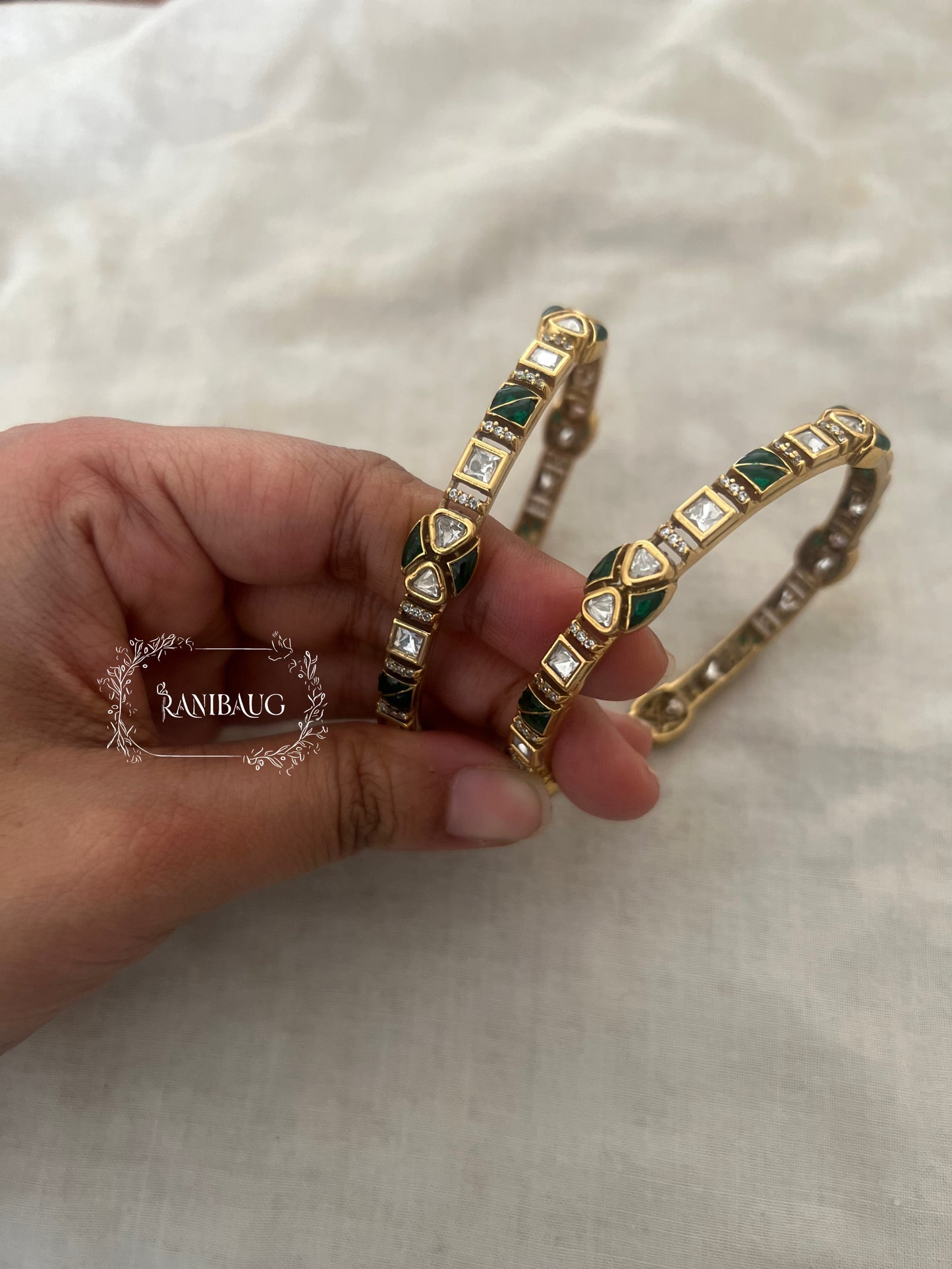 Mayra Polki Kundan Studded Gold Finish Ethnic Bangles Set By Ranibaug