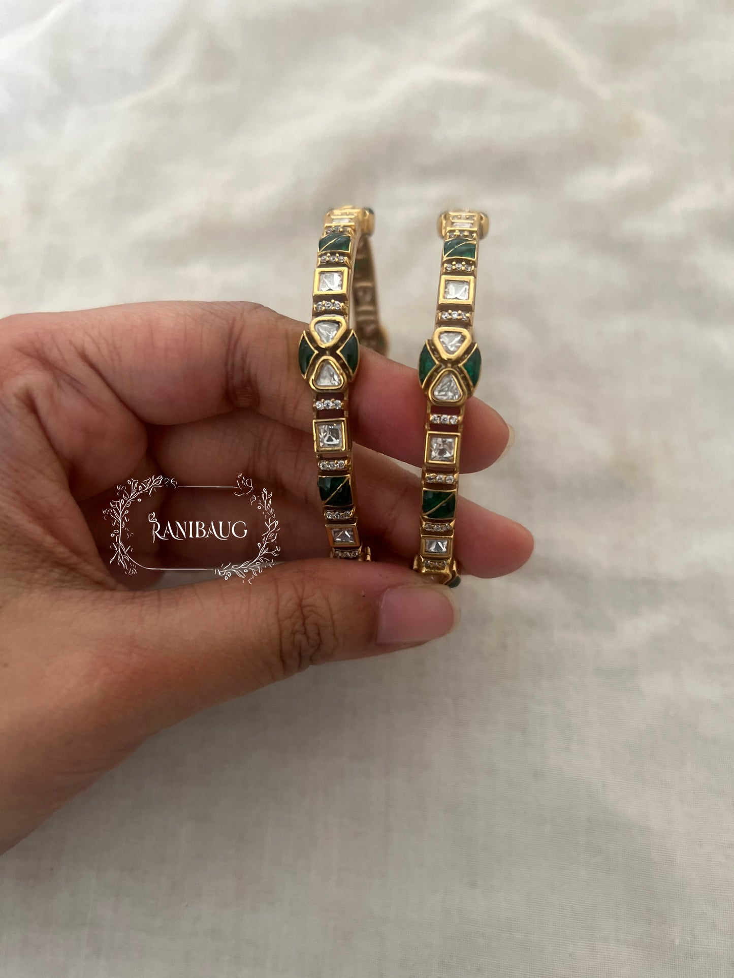Mayra Polki Kundan Studded Gold Finish Ethnic Bangles Set By Ranibaug
