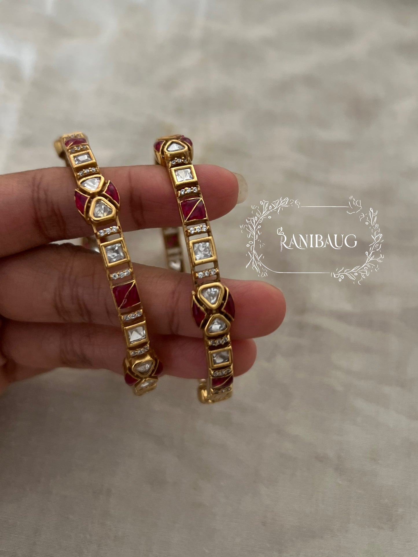 Mayra Polki Kundan Studded Gold Finish Ethnic Bangles Set By Ranibaug
