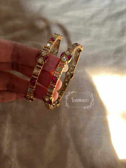 Mayra Polki Kundan Studded Gold Finish Ethnic Bangles Set By Ranibaug