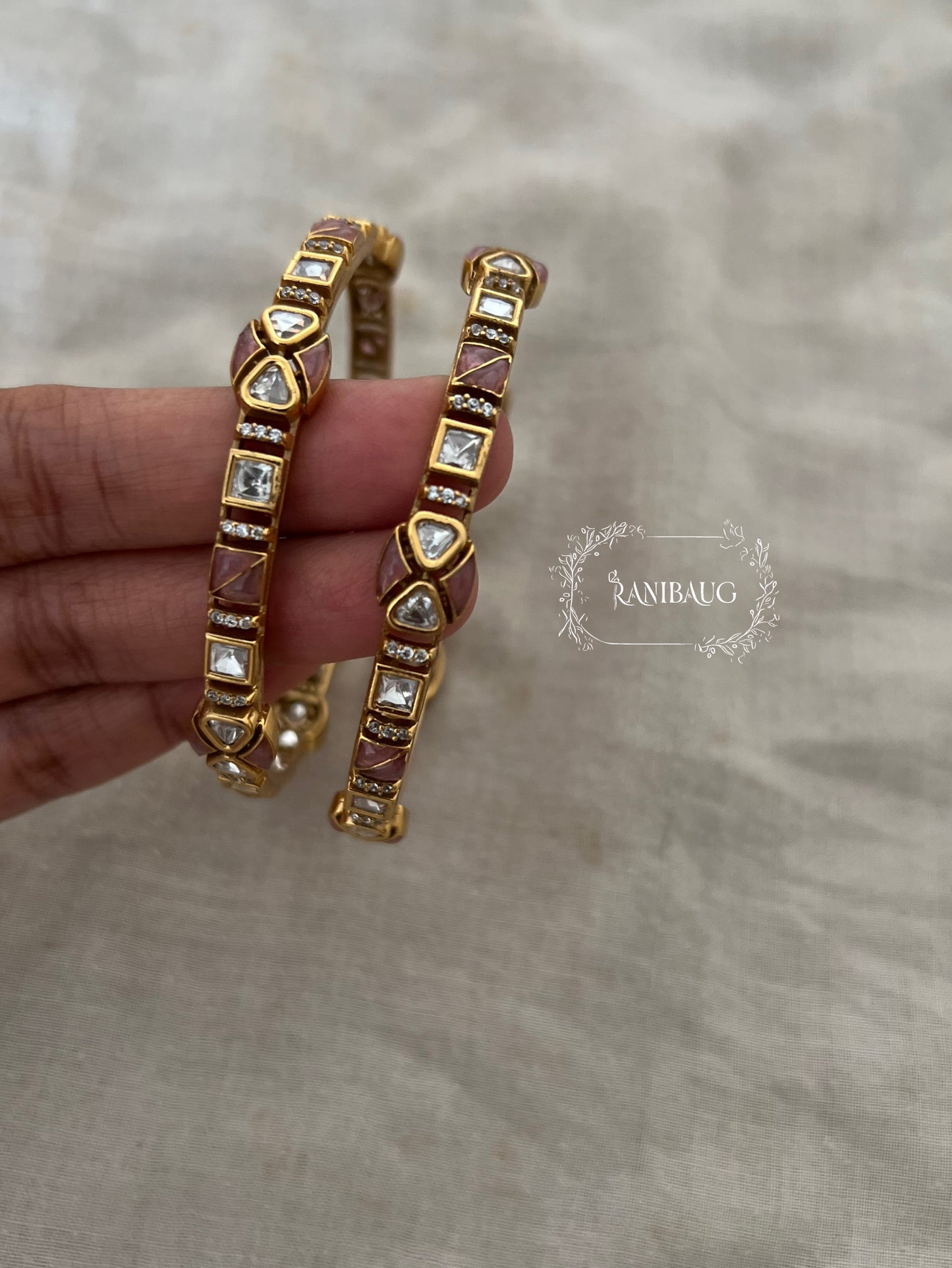 Mayra Polki Kundan Studded Gold Finish Ethnic Bangles Set By Ranibaug