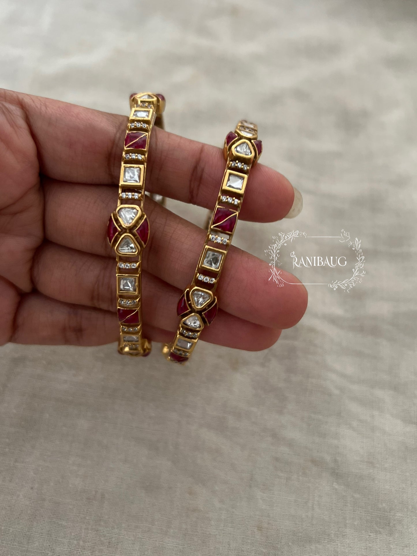 Mayra Polki Kundan Studded Gold Finish Ethnic Bangles Set By Ranibaug
