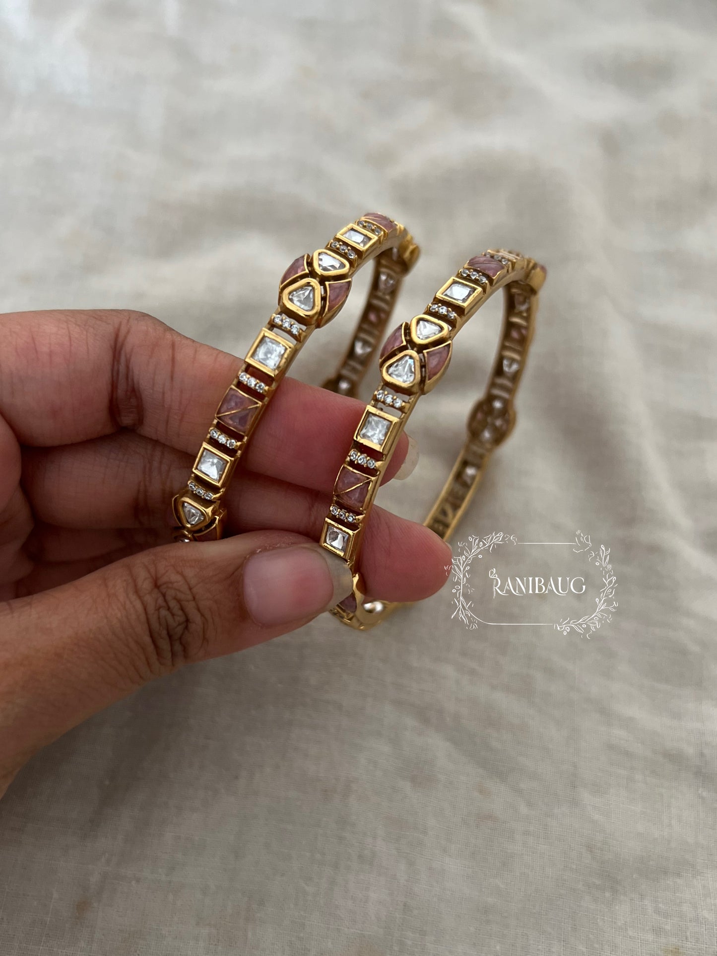 Mayra Polki Kundan Studded Gold Finish Ethnic Bangles Set By Ranibaug