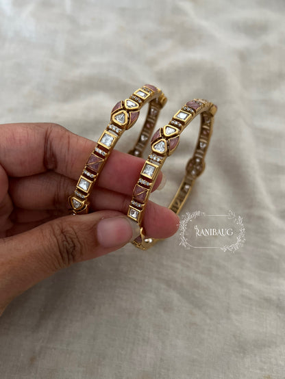 Mayra Polki Kundan Studded Gold Finish Ethnic Bangles Set By Ranibaug