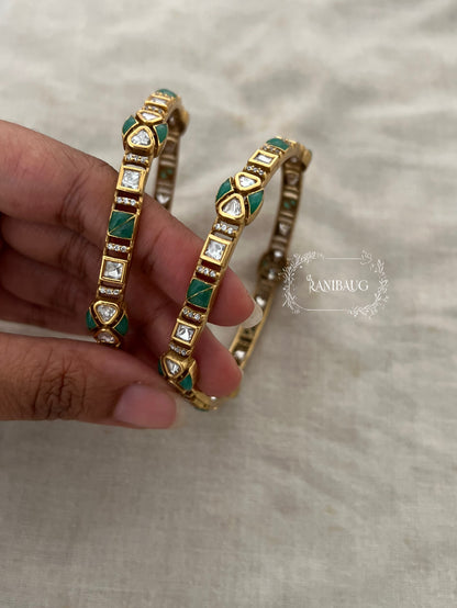 Mayra Polki Kundan Studded Gold Finish Ethnic Bangles Set By Ranibaug