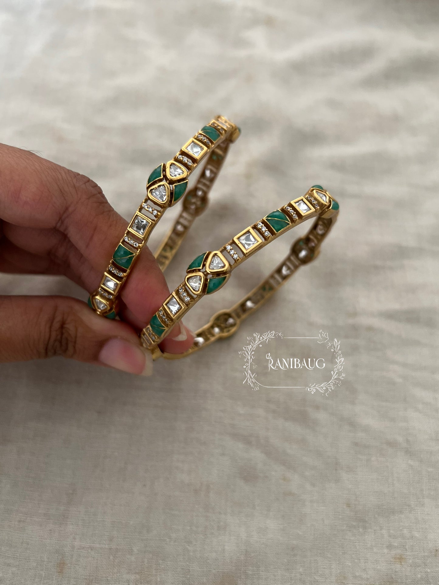 Mayra Polki Kundan Studded Gold Finish Ethnic Bangles Set By Ranibaug