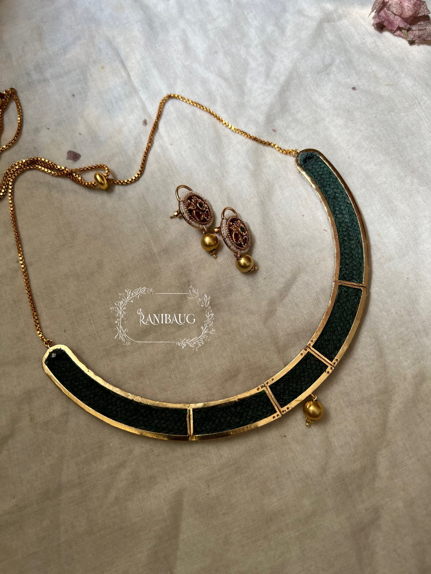 Mayura Meenakari Intricate Gold Work Floral Motif Necklace Set By Ranibaug
