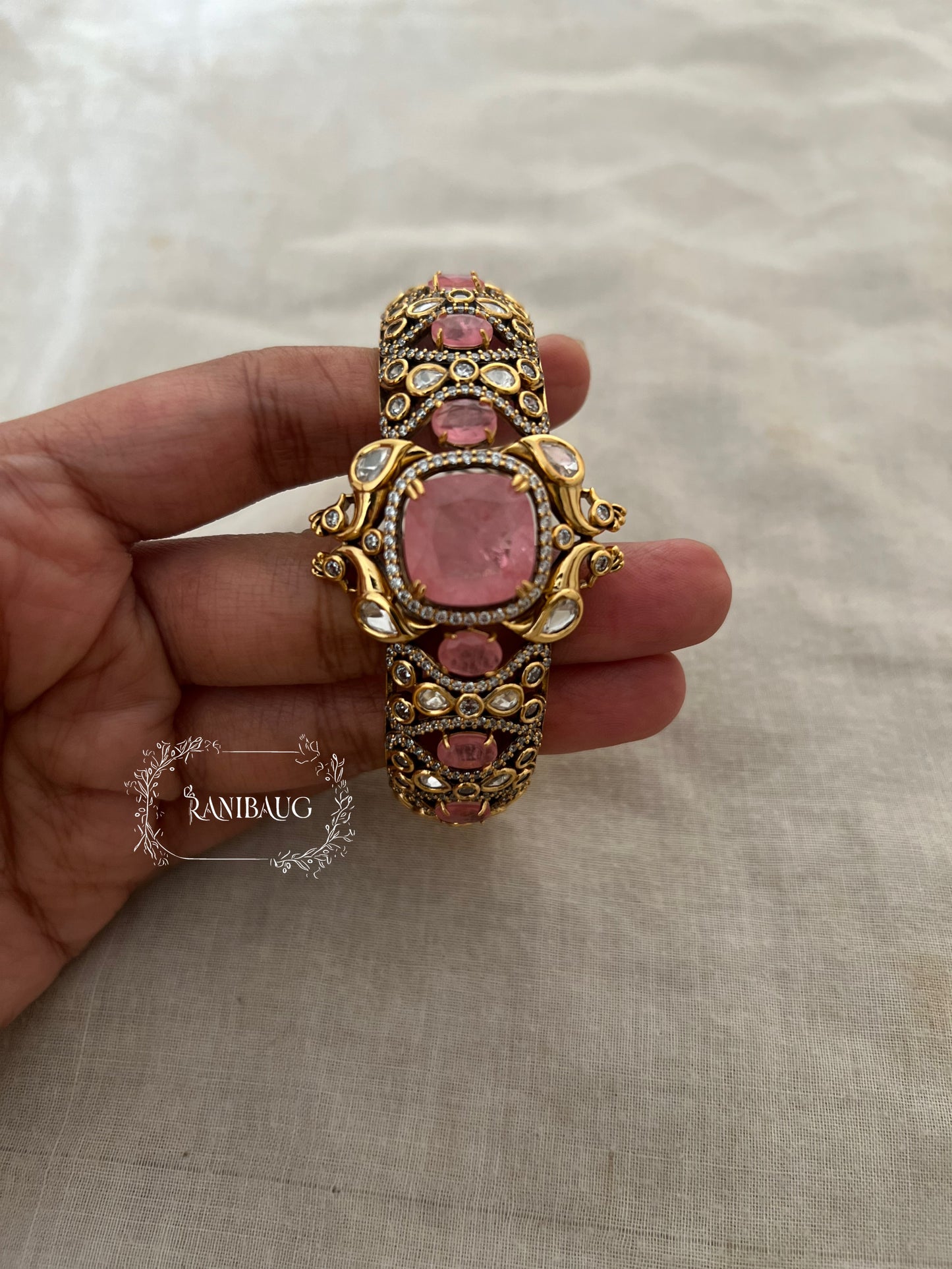 Mayura Pastel Gemstone Polki Gold Plated Kundan Bracelets By Ranibaug | Bracelet Ethnic Made In India