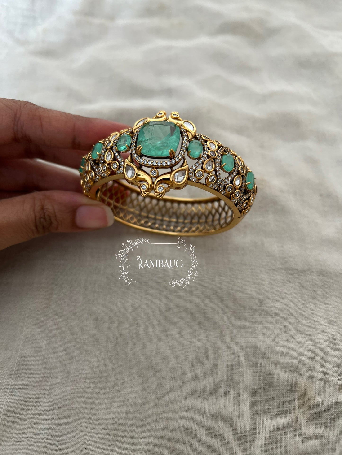 Mayura Pastel Gemstone Polki Gold Plated Kundan Bracelets By Ranibaug | Bracelet Ethnic Made In India