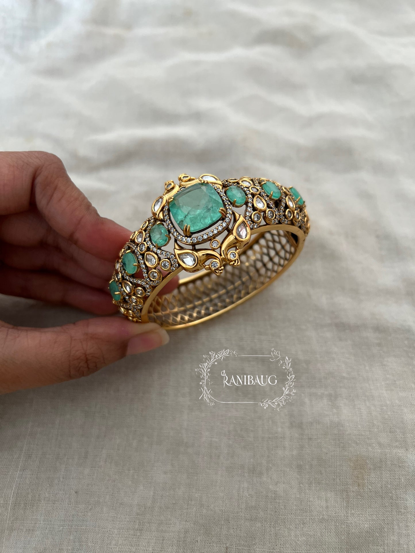 Mayura Pastel Gemstone Polki Gold Plated Kundan Bracelets By Ranibaug | Bracelet Ethnic Made In India