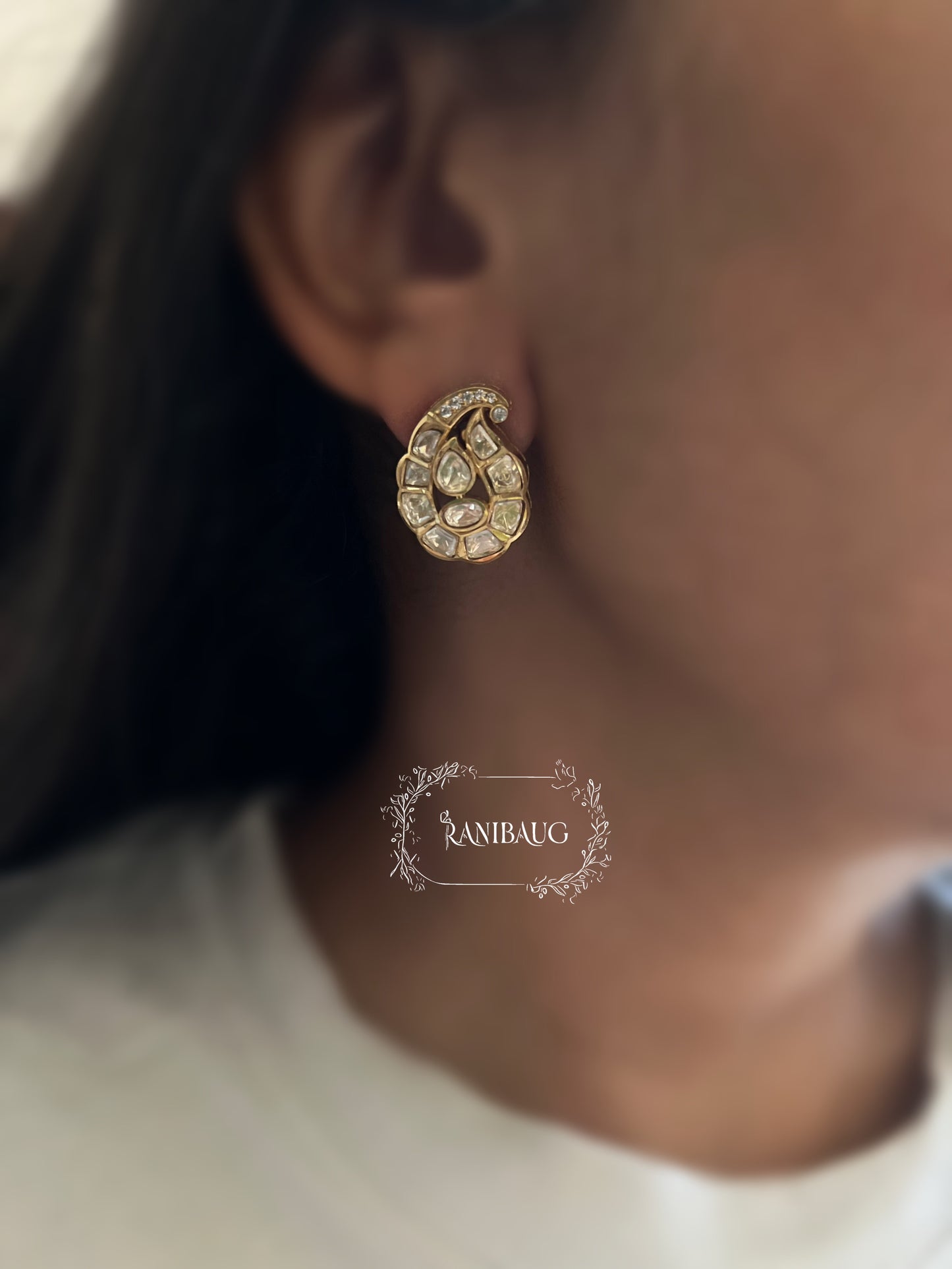 Mayurangi Teardrop Traditional Style Designer Kundan Studded Premium Gold Finish Ear Studs By Ranibaug