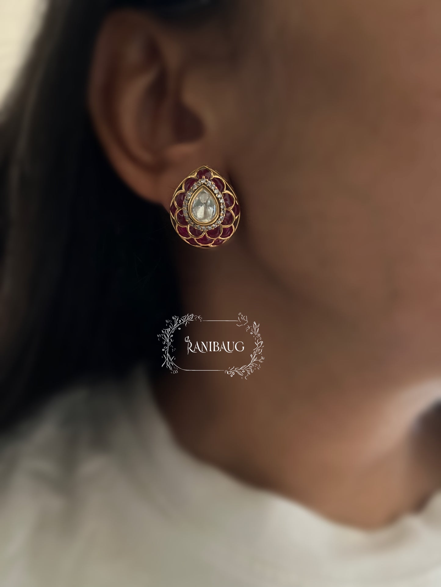 Mayurika Gold Finish Teardrop Motif Kundan Studded Ear Studs By Ranibaug Jewellery