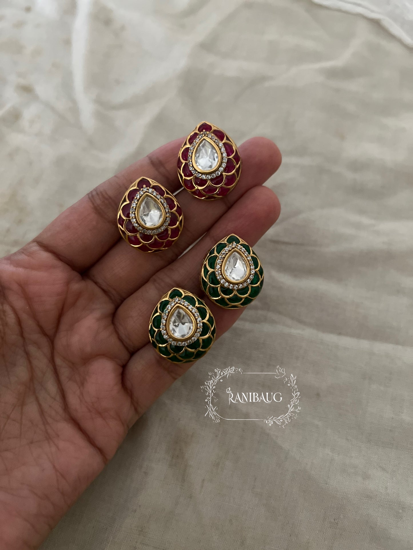 Mayurika Gold Finish Teardrop Motif Kundan Studded Ear Studs By Ranibaug Jewellery