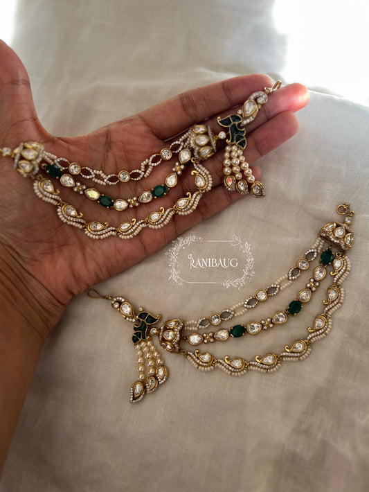 Mayurika Peacock Motif Polki Pearl Layered Designer Festive Hair Chain Jewelry By Ranibaug | The Royal Wedding Collection 2026