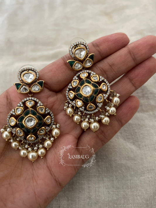 Meghna Victorian Polki Studded Pearl Adorned Festive Earrings Jewelry By Ranibaug
