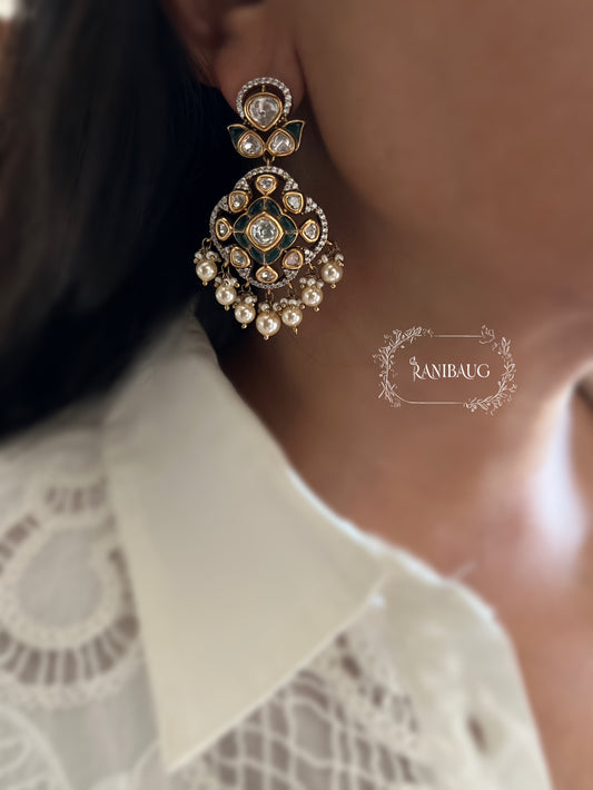 Meghna Victorian Polki Studded Pearl Adorned Festive Earrings Jewelry By Ranibaug