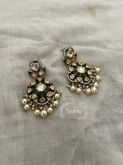 Meghna Victorian Polki Studded Pearl Adorned Festive Earrings Jewelry By Ranibaug