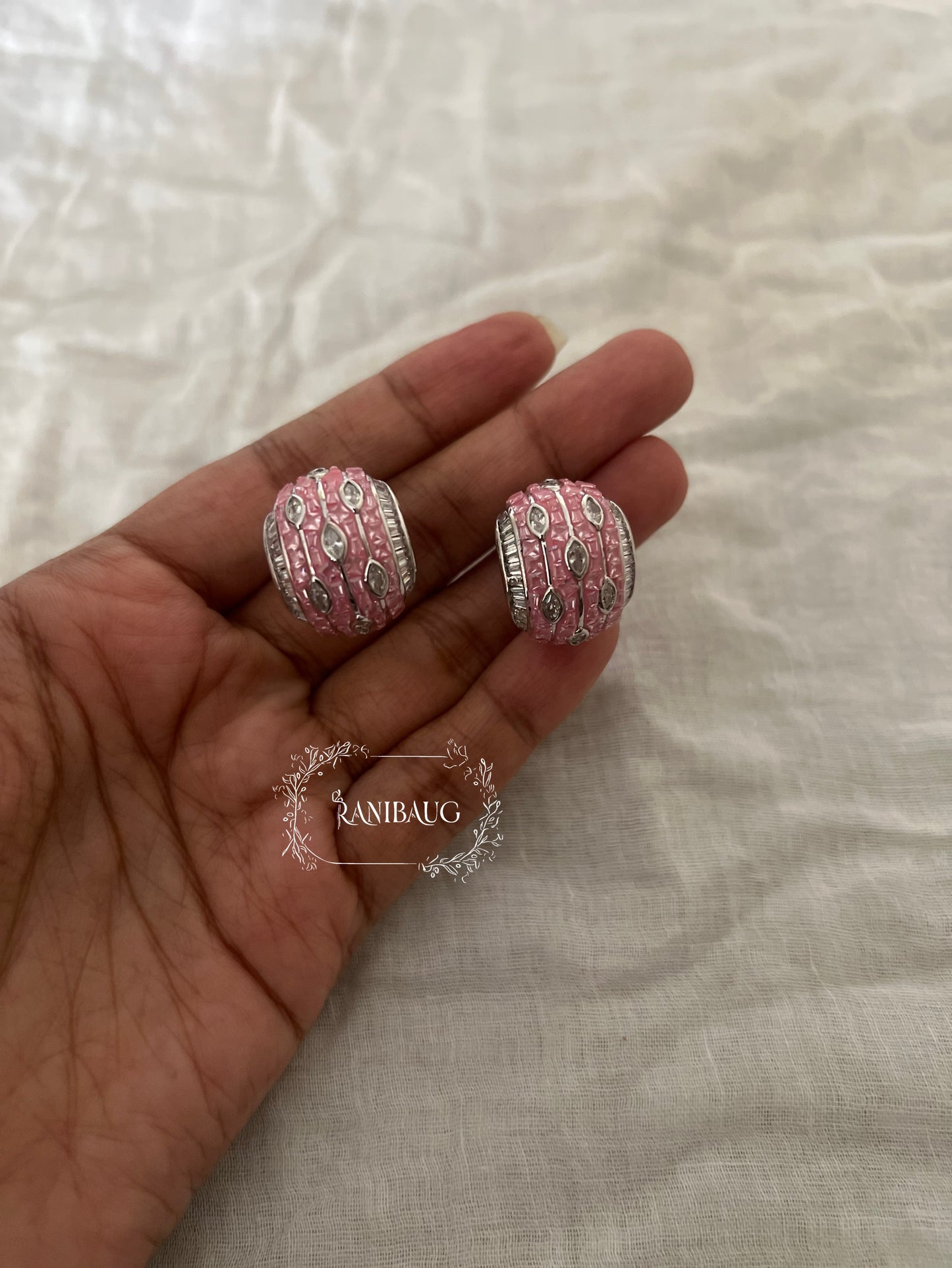 Mehera Arc Huggie Diamond Ear Studs In Different Colors By Ranibaug