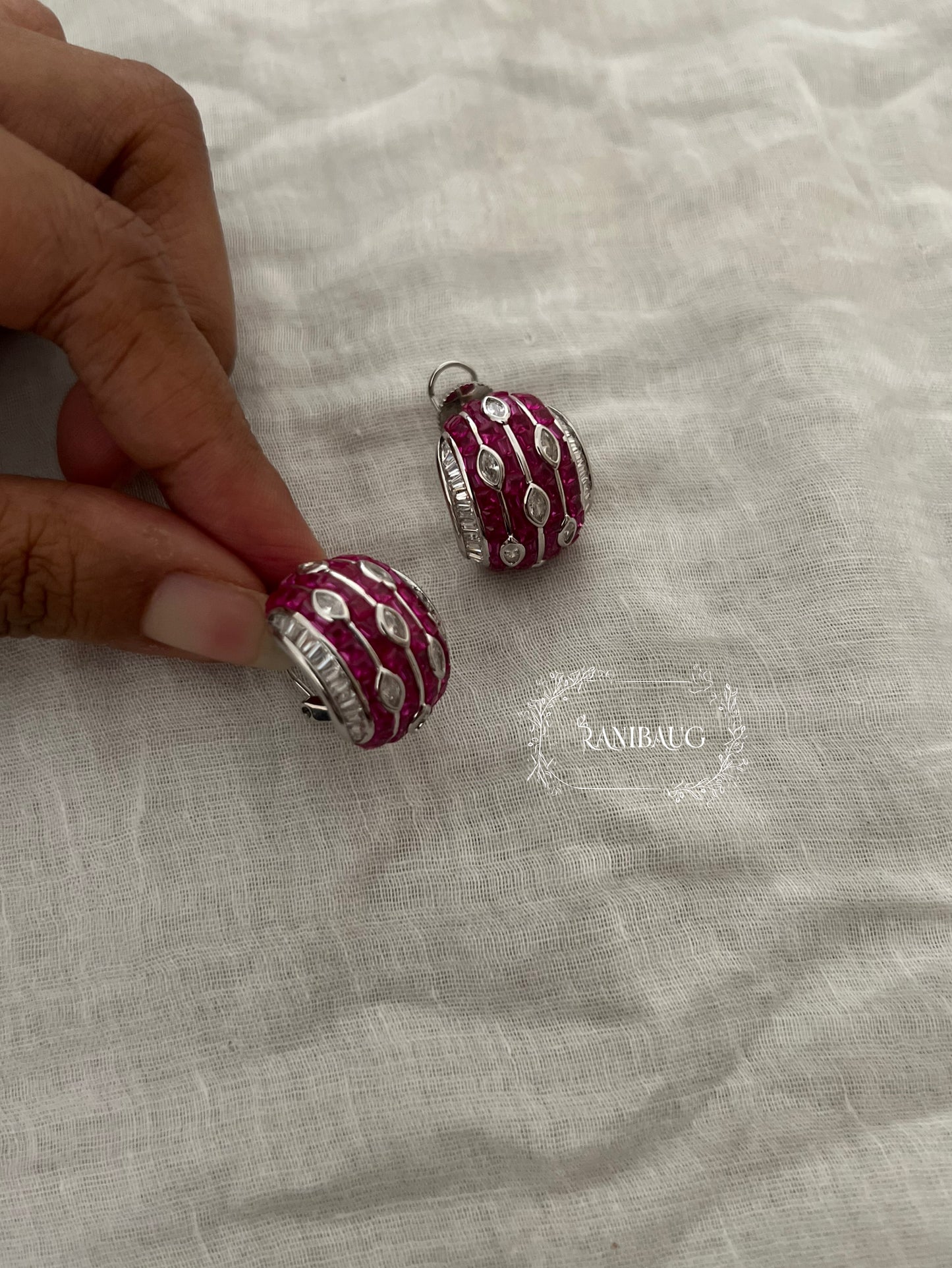 Mehera Arc Huggie Diamond Ear Studs In Different Colors By Ranibaug