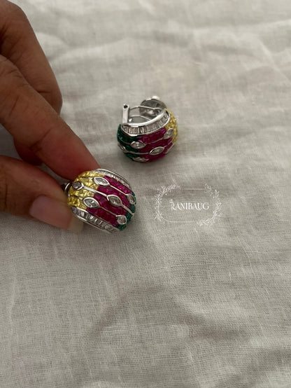 Mehera Arc Huggie Diamond Ear Studs In Different Colors By Ranibaug