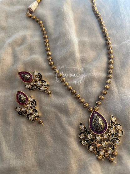 Mehrasa Antique Gold Finish Traditional Indian Polki Studded Necklace Set By Ranibaug