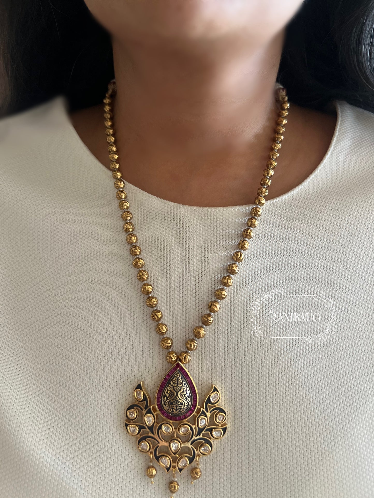 Mehrasa Antique Gold Finish Traditional Indian Polki Studded Necklace Set By Ranibaug