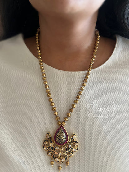 Mehrasa Antique Gold Finish Traditional Indian Polki Studded Necklace Set By Ranibaug