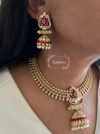 Mehrasa Ruby Rich Gold Finish Polki Pearl Adorned Jharokha Heritage Choker Set By Ranibaug