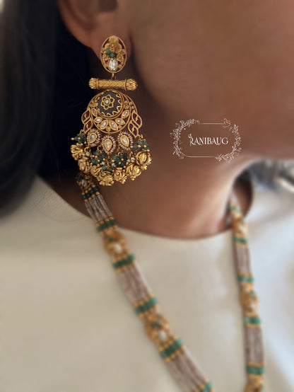 Minakshi Antique Gold Finish Temple Jewelry Necklace Set By Ranibaug