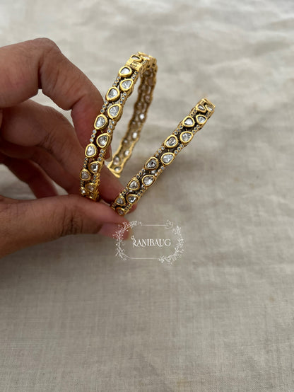 Miranshi Mossainite Polki Studded Victorian Finish Gold Plated Royal Statement Bangle Jewelry By Ranibaug