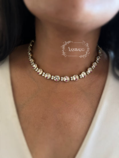 Miraya Polki Designer Round Kundan Motifs Gold Finish Necklace Set By Ranibaug