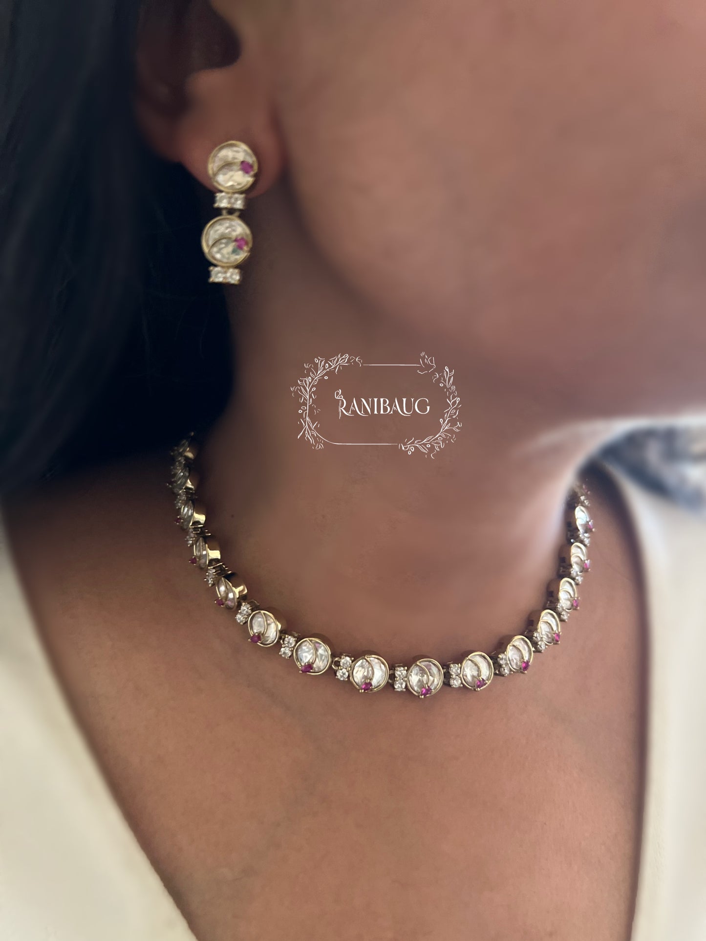 Miraya Polki Designer Round Kundan Motifs Gold Finish Necklace Set By Ranibaug