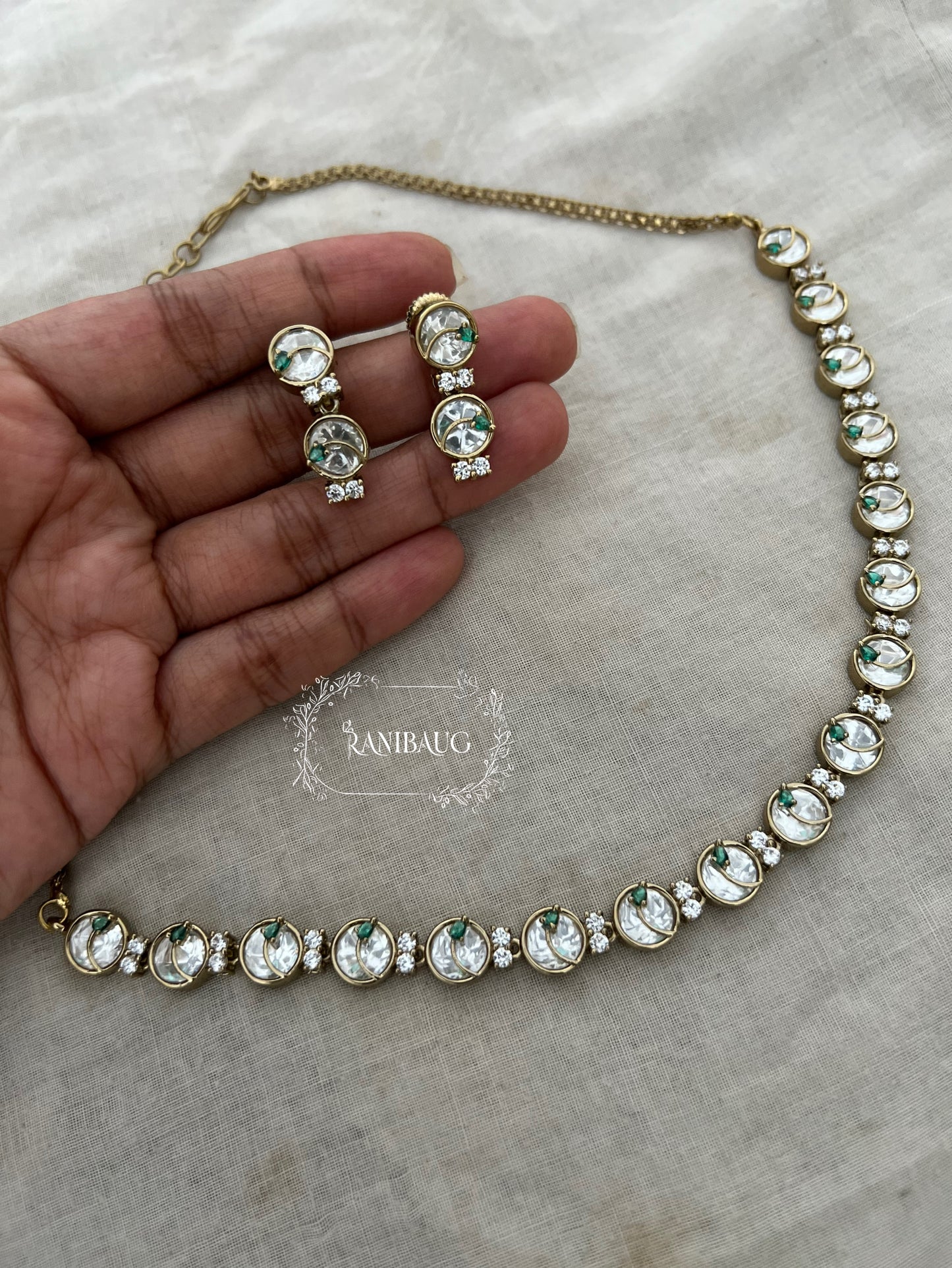 Miraya Polki Designer Round Kundan Motifs Gold Finish Necklace Set By Ranibaug