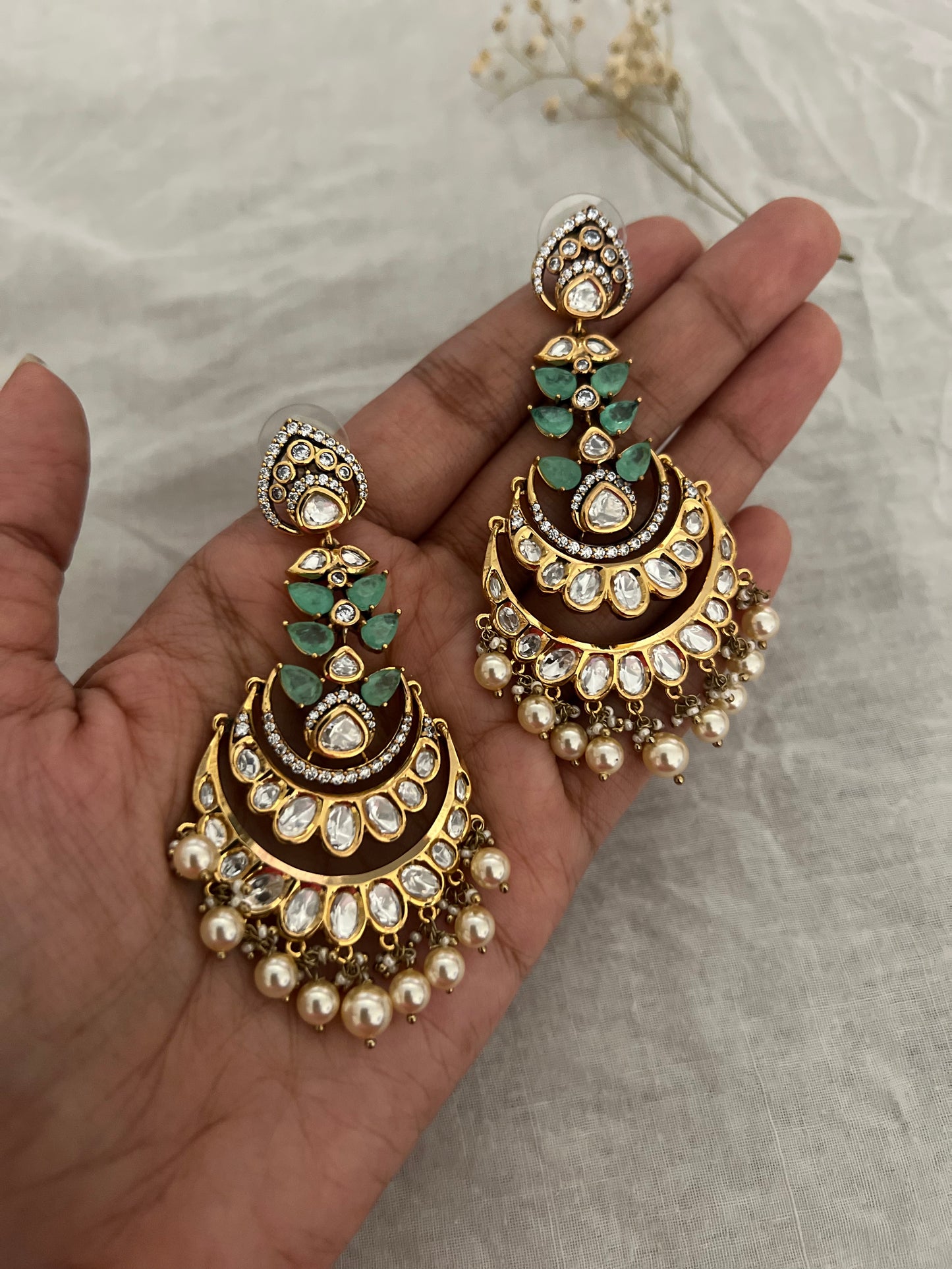 Miraya Regal Gemstone Dangler Kundan Earrings by Ranibaug