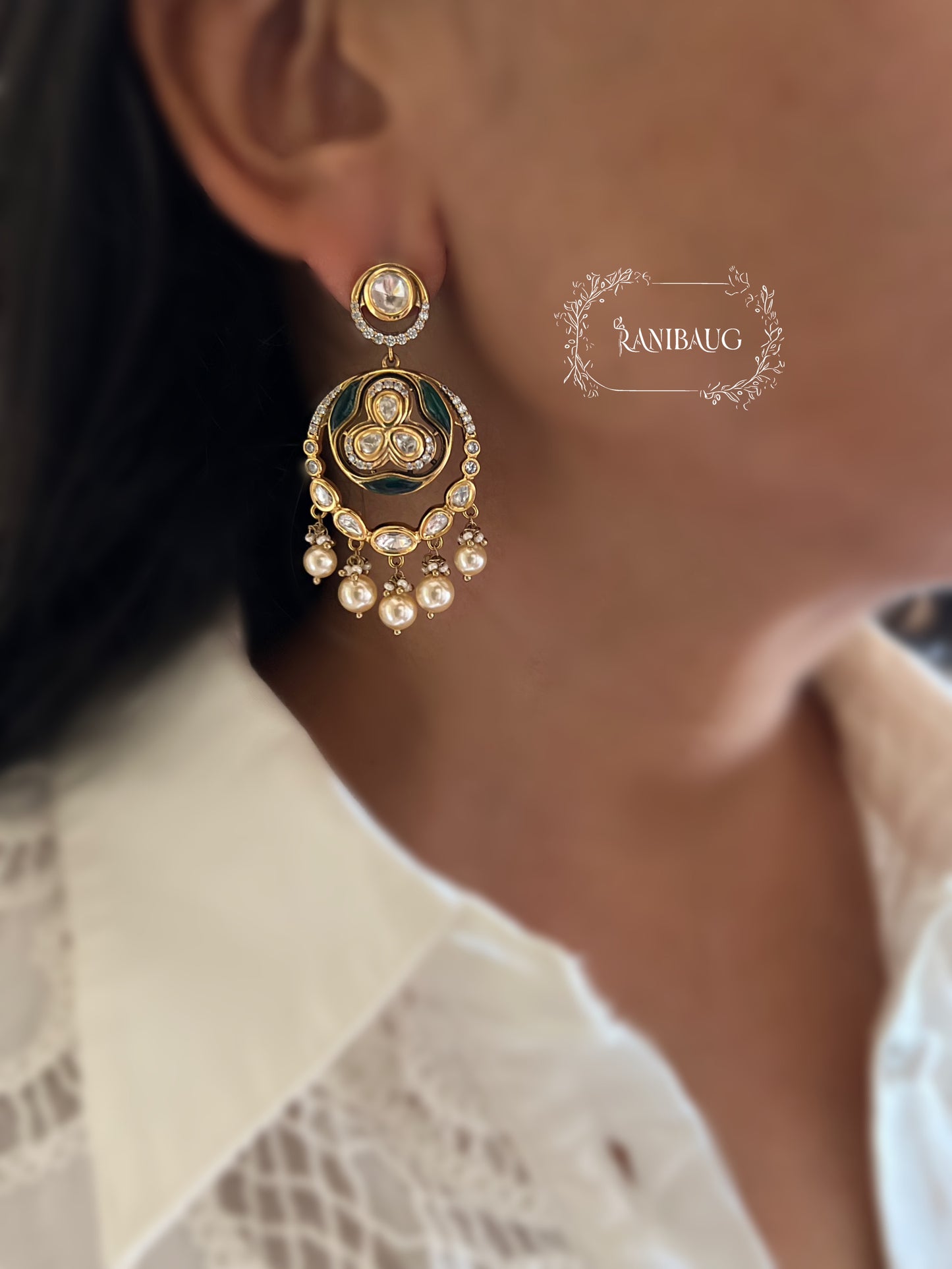 Misha Gold Finish Polki Pearl Dangling Chandbali Earrings By Ranibaug