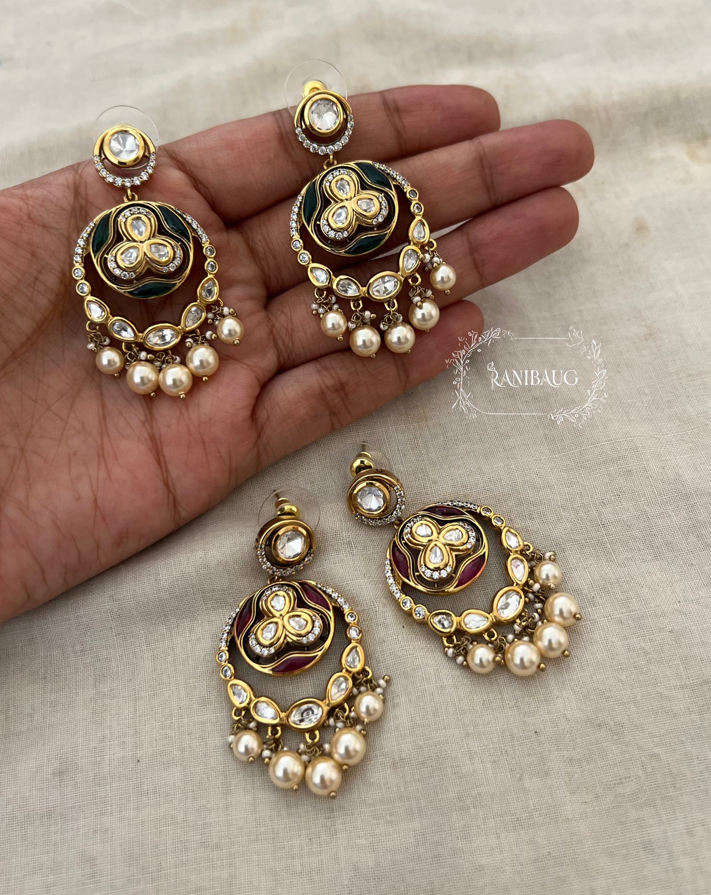 Misha Gold Finish Polki Pearl Dangling Chandbali Earrings By Ranibaug