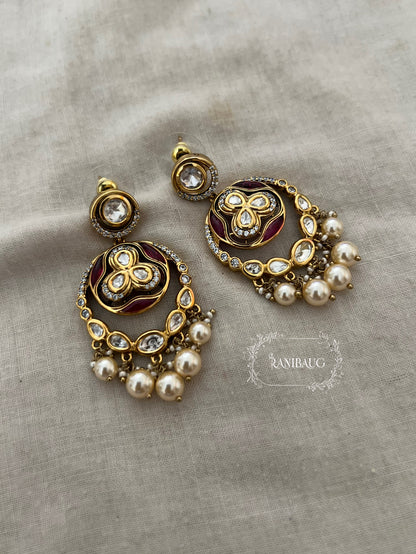 Misha Gold Finish Polki Pearl Dangling Chandbali Earrings By Ranibaug