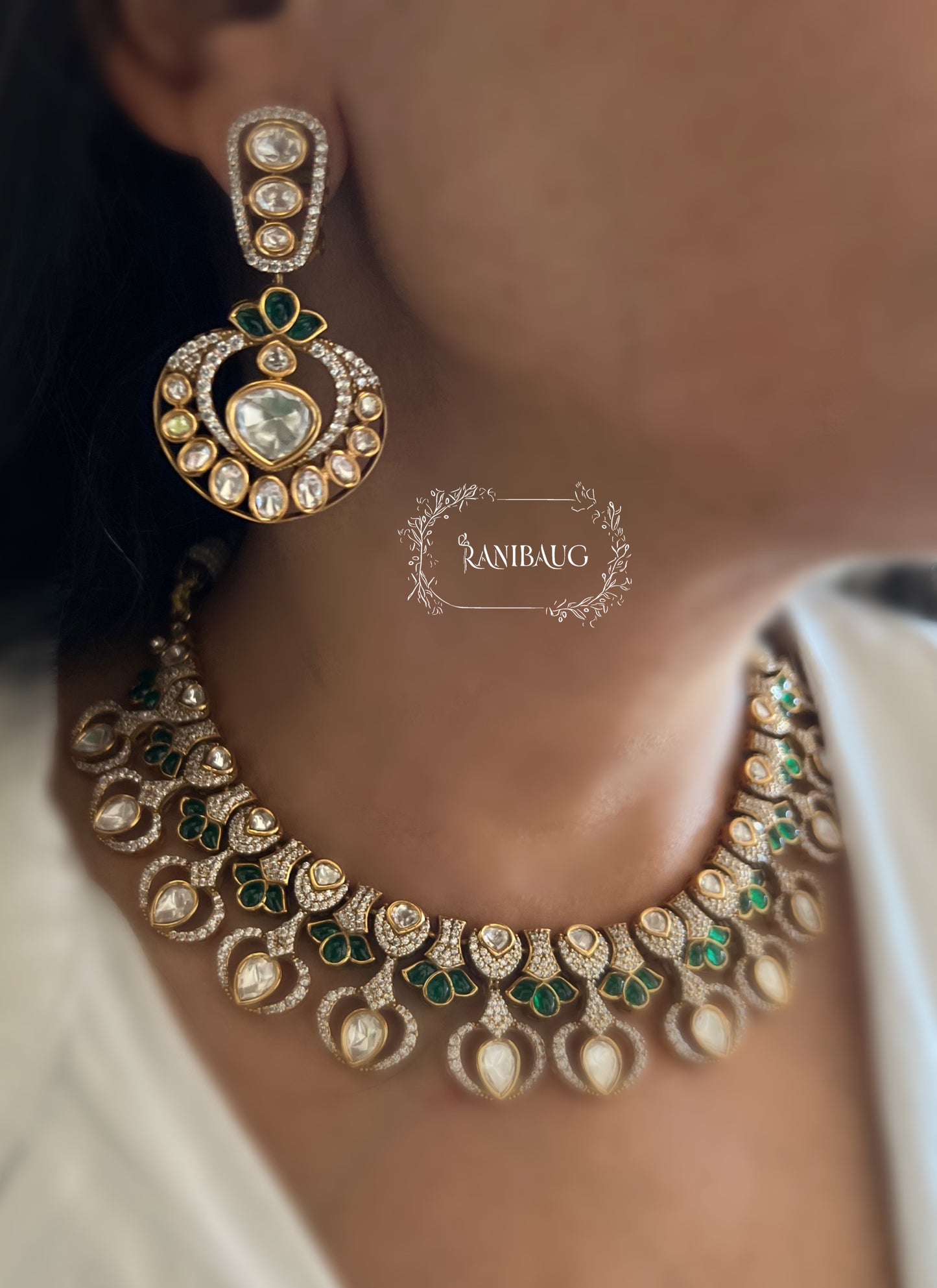 Misha Mossainite Vintage Royal Raindrop In Rich Victorian Finish Necklace Set By Ranibaug | Latest Jewellery Set Collection
