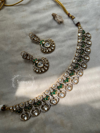 Misha Mossainite Vintage Royal Raindrop In Rich Victorian Finish Necklace Set By Ranibaug | Latest Jewellery Set Collection