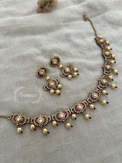 Misha Shiny Pearl Accents Featuring Minimal And Stylish Necklace Jewellery Set By Ranibaug