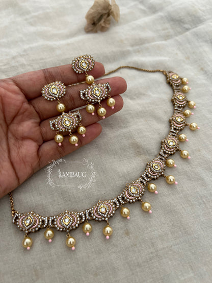 Misha Shiny Pearl Accents Featuring Minimal And Stylish Necklace Jewellery Set By Ranibaug