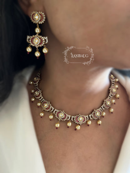 Misha Shiny Pearl Accents Featuring Minimal And Stylish Necklace Jewellery Set By Ranibaug