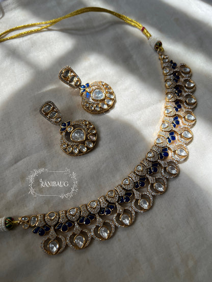 Misha Mossainite Vintage Royal Raindrop In Rich Victorian Finish Necklace Set By Ranibaug | Latest Jewellery Set Collection