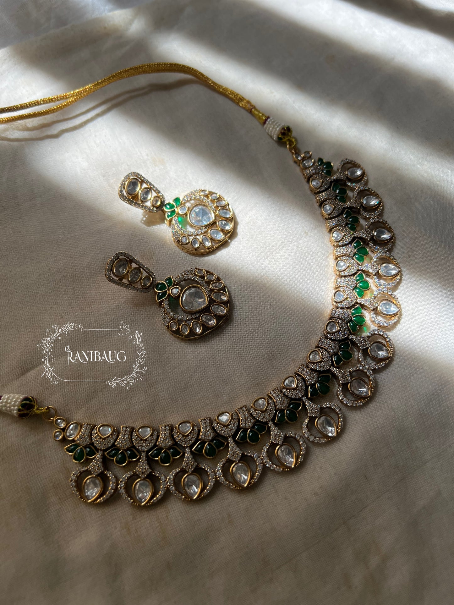 Misha Mossainite Vintage Royal Raindrop In Rich Victorian Finish Necklace Set By Ranibaug | Latest Jewellery Set Collection