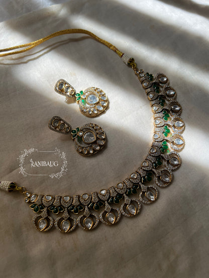 Misha Mossainite Vintage Royal Raindrop In Rich Victorian Finish Necklace Set By Ranibaug | Latest Jewellery Set Collection