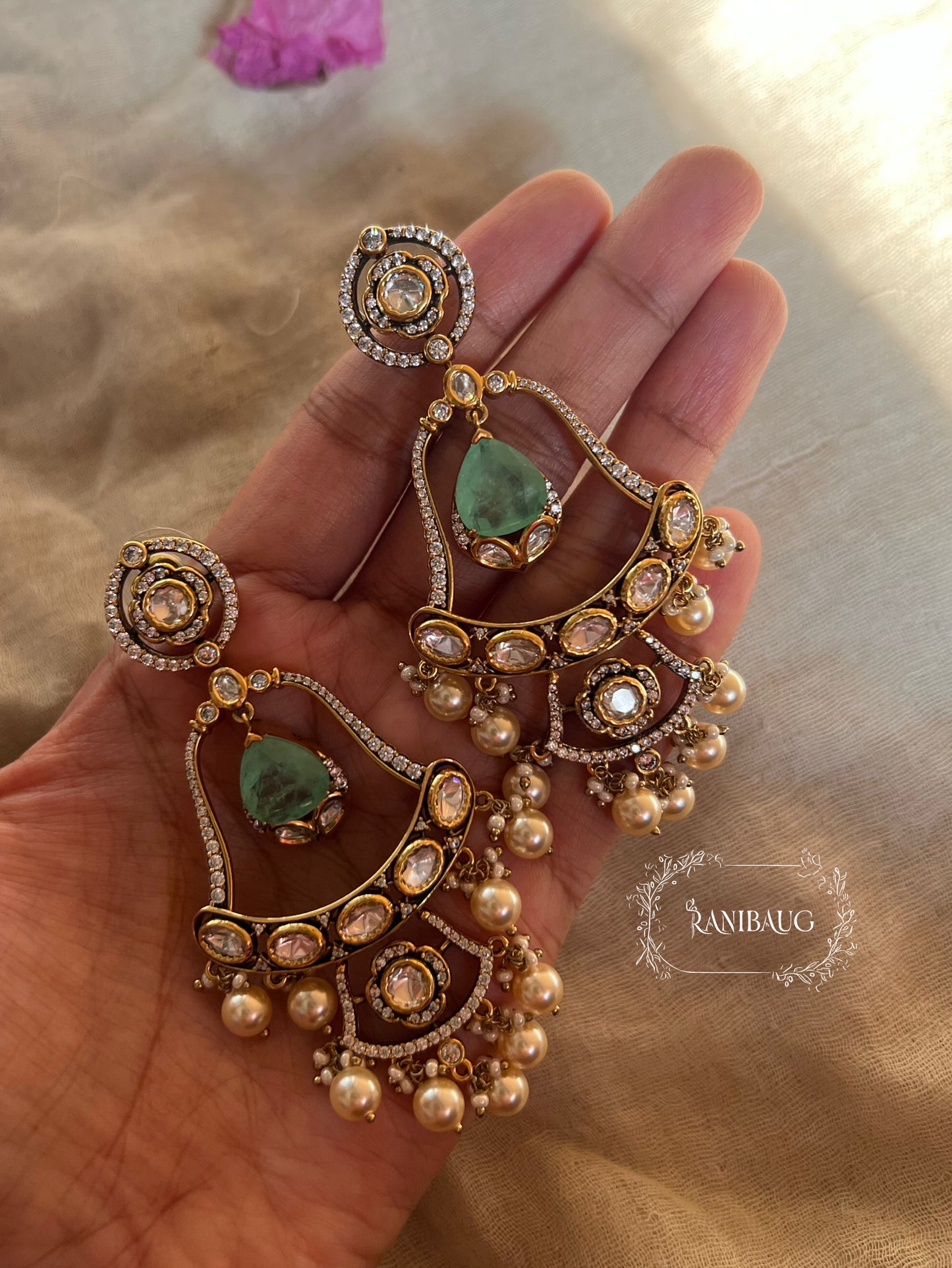 Mishika Polki Gold Finish Chandbali Festive Earrings By Ranibaug